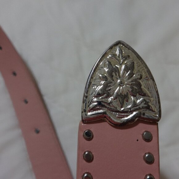 Nocona Belt Co. girls leather pink belt with silver tone buckle and rhinestones - Picture 8 of 9